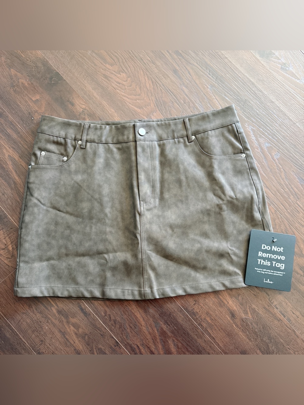 NWT olive green faux leather mini skirt